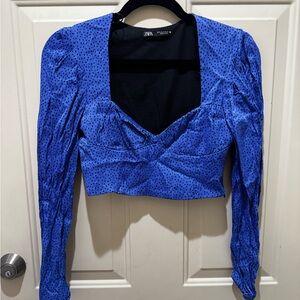 EUC Zara Women’s Crop Top ￼- Small - Blue Polka Dot
